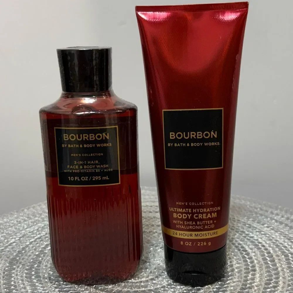 BBW Men’s Bourbon Body Cream and 3 in one body, face and hair wash Set of 2 NWT